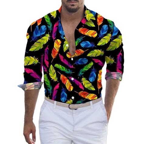 Fandaniv Men Funky Shirt Clothing Long Sleeve Numbers D Printed Button