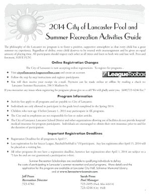 Fillable Online Lancaster City Rec Brochure Indd City Of