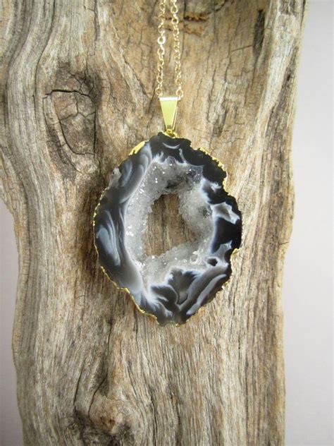 Agate Slice Necklace Geode Necklace Agate Druzy Necklace Etsy Agate