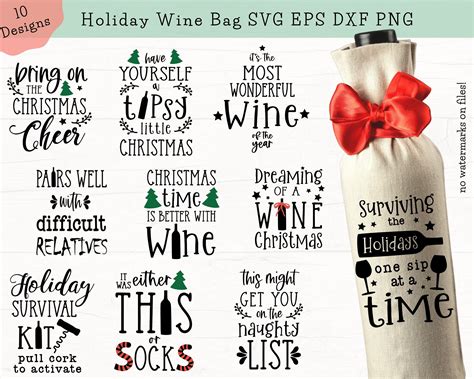 Christmas Wine Bag Svg Christmas Wine Svg Bundle Holidays Etsy