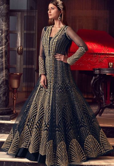 Navy Blue Net Embroidered Floor Length Anarkali Suit 6504