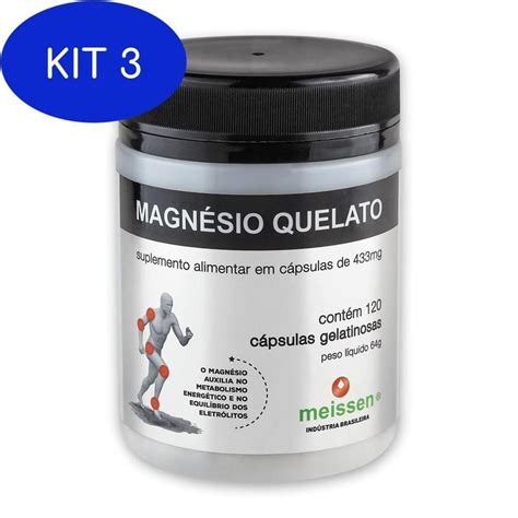 Kit 3 Magnésio Quelato 120 Cápsulas Meissen Cloreto de Magnésio