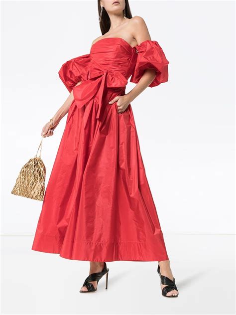 Valentino Off Shoulder Puff Sleeve Silk Maxi Dress In Red Lyst