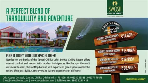 2 Nights And 3 Days At The Luxurious Swosti Chilika Lake Resort