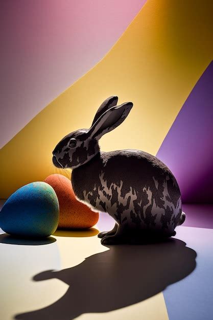 Un Conejo Se Sienta Al Lado De Un Huevo De Pascua Pintado Foto Premium