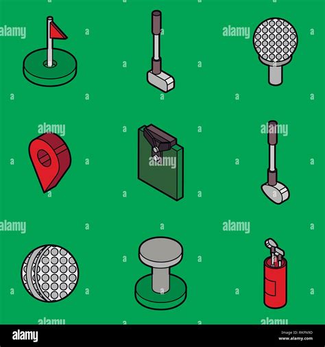 Golf Flat Outline Isometric Set Includes Such Icons As A Golf Ball