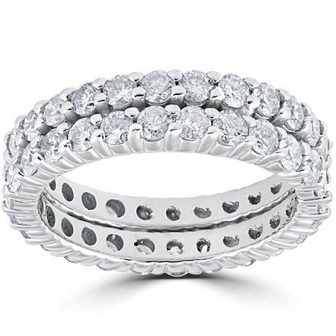 3ct Diamond Eternity Double Row Womens Wedding Ring 14k White Gold Ebay