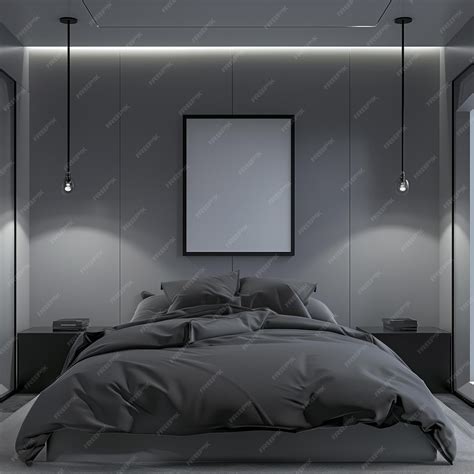 Minimalist Bedroom Interior Design with Gray Walls and Black Accents