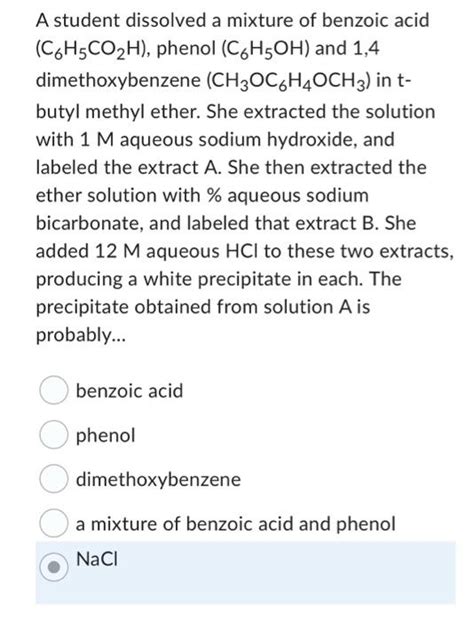 Solved A Student Dissolved A Mixture Of Benzoic Acid Chegg