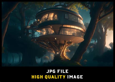 Modern Futuristic Fantasy Tree House Graphic by WODEXZ · Creative Fabrica