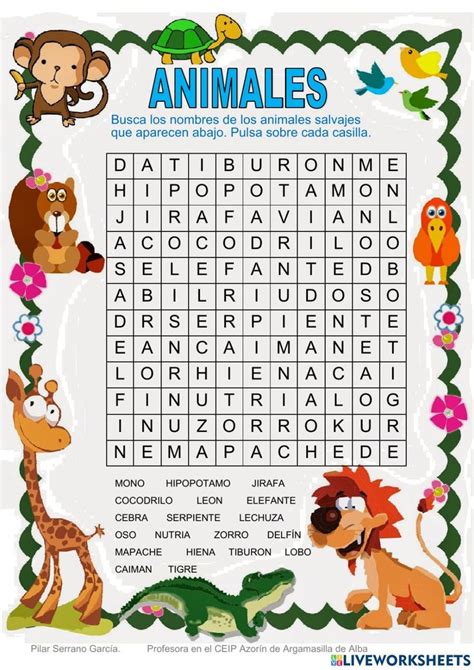 Sopa Letras Animales Exercise Letras De Animales Sopa De Letras Para