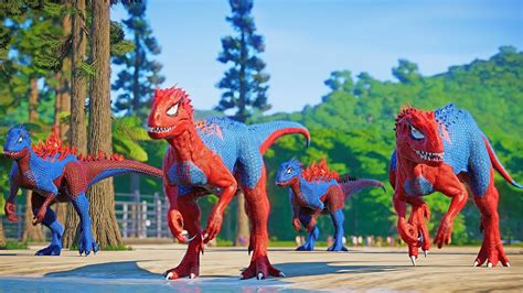 All Red Spiderman Team Battle In Jurassic World Superhero Spider