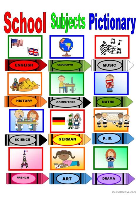 School Subjects Pictionary Pictionar English Esl Worksheets Pdf And Doc