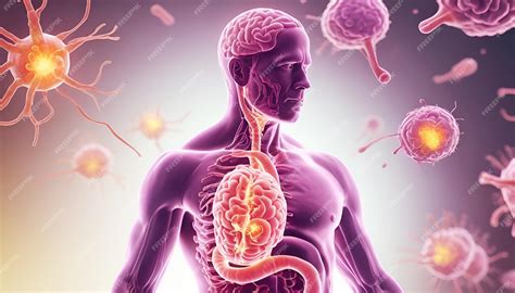 Premium Photo Human Silhouette With Glowing Stomach Brain Connection