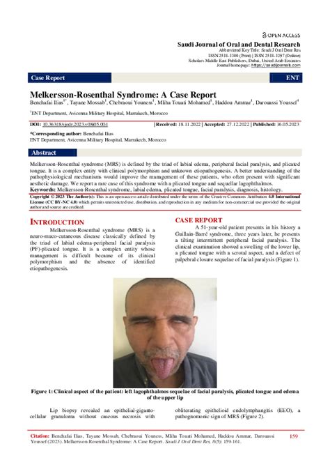 Pdf Melkersson Rosenthal Syndrome A Case Report Ilias Benchafai