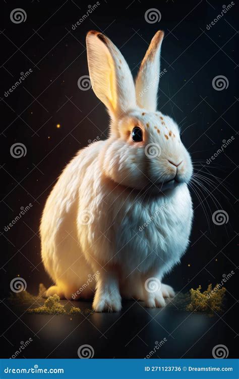 Stunning Portrait Of A White Rabbit Expertly Lit In A Dark Studio For