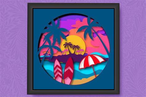 Beach Shadow Box Svg Ocean D Layered Beach Paper Light Box Etsy Uk