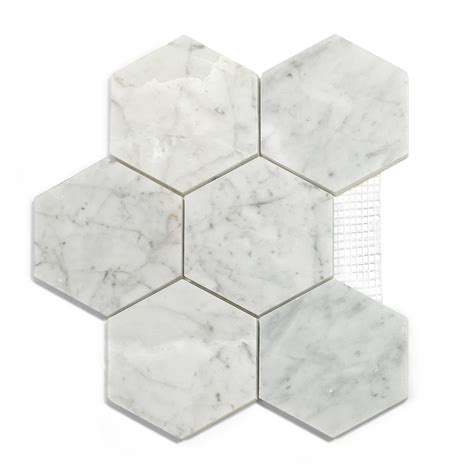 Carrara White Polished Hexagon Mosaic Tile Tiles Of Europe