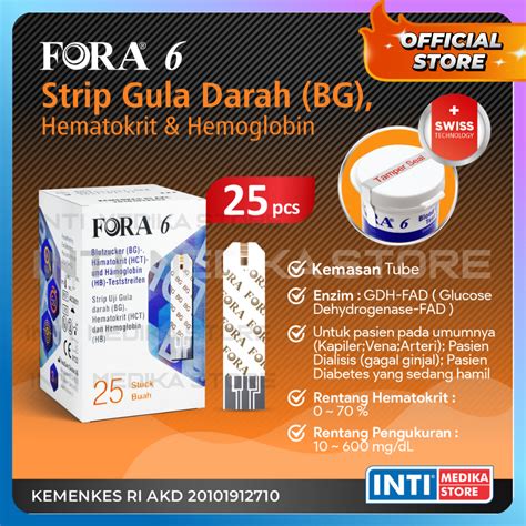 Jual FORA 6 Strip Tes GULA DARAH HEMOGLOBIN HEMATOKRIT Isi 25 Pcs