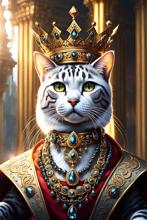 Ai Generated Illustration Of A Regal Feline Adorned With A Crown Amidst