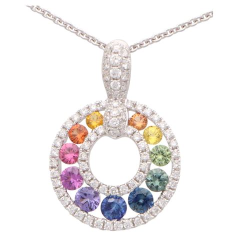 Contemporary Rainbow Sapphire And Diamond Pendant Set In 18k Rose Gold