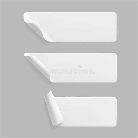 White Glued Rectangle Stickers With Curled Corners Mock Up Set Blank