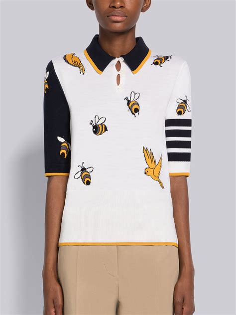 Fun Mix Cotton Merino Birds And Bees Bar Polo Thom Browne