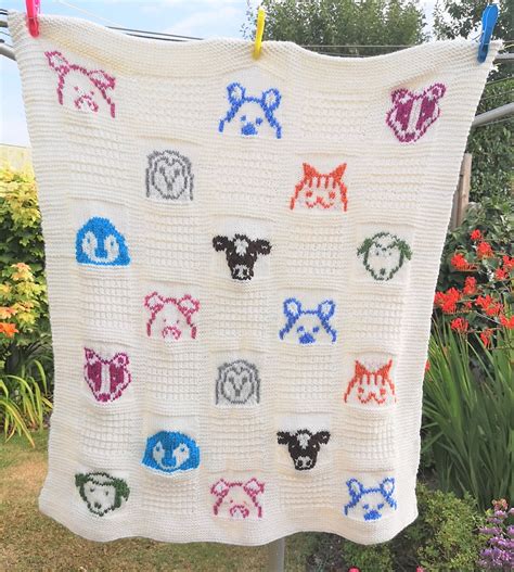 Knitting Pattern for Baby Blanket Featuring Animal Characters Bear, Pig ...