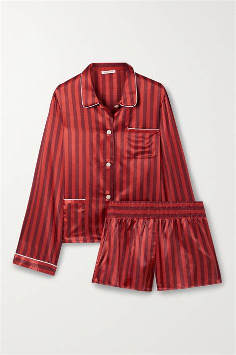 Morgan Lane Ruthie Corey Striped Satin Pajama Set In Red Modesens