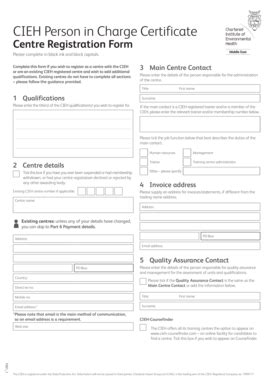 Fillable Online CIEH Person In Charge Certificate Centre Registration