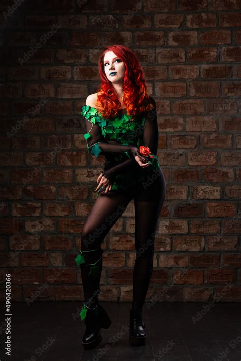 Poison Ivy Comics Character Cosplay Halloween Costume Young Sexy Woman In A Vine Leaves And