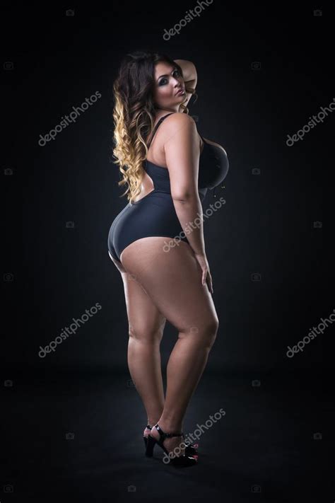 Young Beautiful Caucasian Plus Size Model In Swimsuit Xxl Woman On