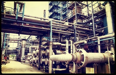 Oil Refinery In Old Vintage Processing Stock Image Image Of