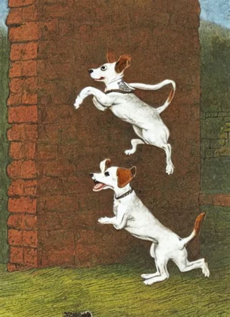 Jack Russel Terrier Jumping Off Of Brick Structure Stable Diffusion