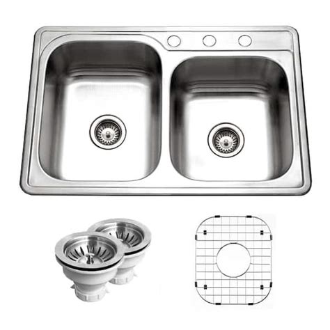 Houzer Glowtone 33 In Stainless Steel Drop In 3 Hole 6040 Double Bowl