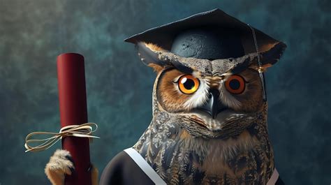 Premium Photo A Wise Owl Wearing A Graduation Cap And Gown Holds A