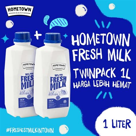 Jual Hometown Fresh Milk Susu Segar 1L ISI 2 BOTOL Twin Pack