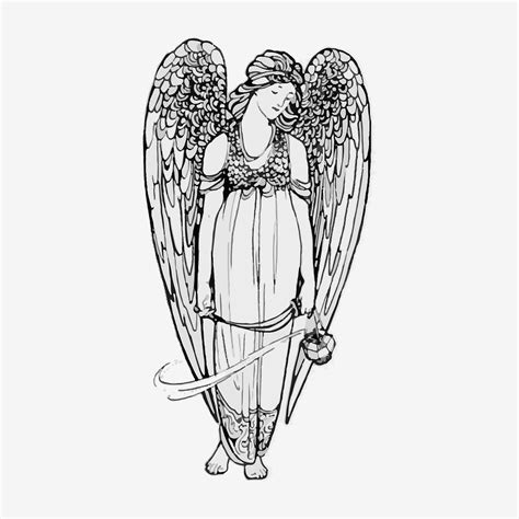 Vintage Victorian Style Angel Engraving Premium Vector Illustration