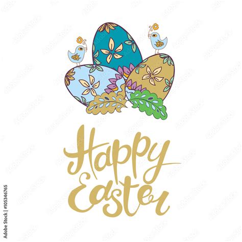 Happy Easter Vector Lettering Typographical Background With Dec Stock