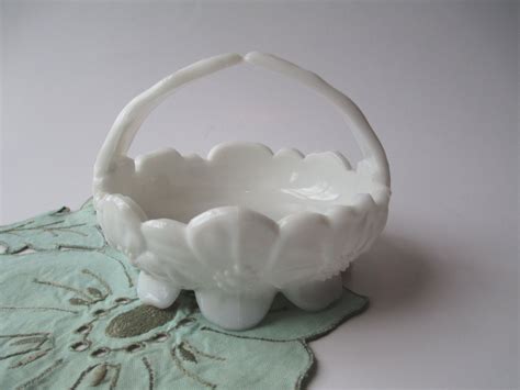 Reserved For Jill Vintage Milk Glass Basket Floral Small So Etsy Milk Glass Milk Glass Bowl