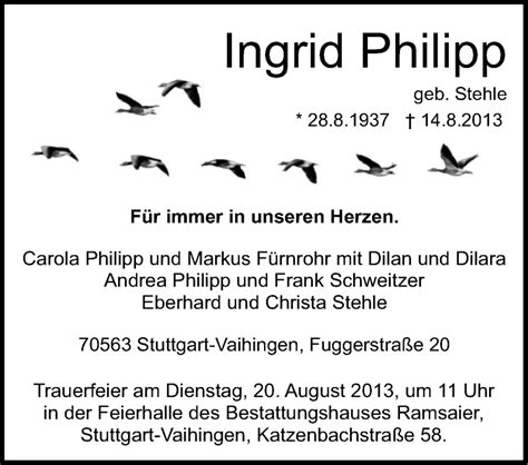 Traueranzeigen Von Ingrid Philipp Stuttgart Gedenkt De