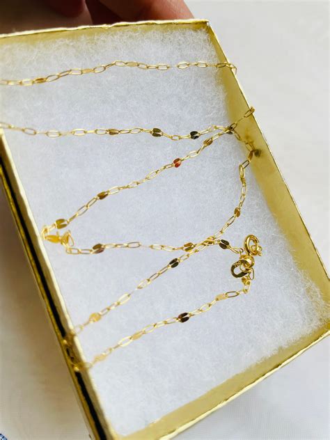 18k Real Gold Mirror Chain Necklace 18 Inches 138 Grams Etsy