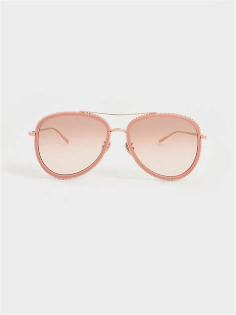 Pink Recycled Acetate Gradient Tint Aviator Sunglasses Charles And Keith Co