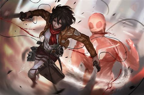 Anime Ataque A Los Titanes Tit N Colosal Mikasa Ackerman Shingeki