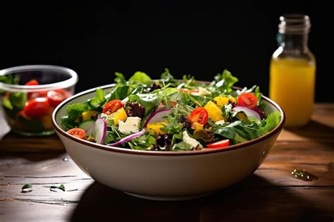 Premium Photo Colorful Salad Bowl With Mixed Greens And Vinaigrette