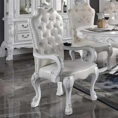 Acme Furniture Dresden Bone White Finish Leather Arm Chair Set Of