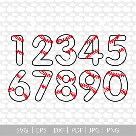 Baseball Numbers With Red Stitches On White Background