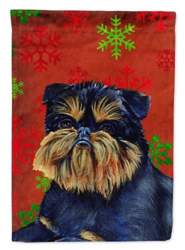 Brussels Griffon Red And Green Snowflakes Holiday Christmas House Flag