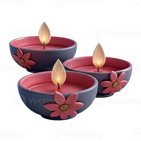 Three Tealight Candles With Floral Designs 51219090 Png