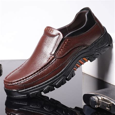 Men Genuine Leather Waterproof Non Slip Soft Slip On Casual Shoes Cbk